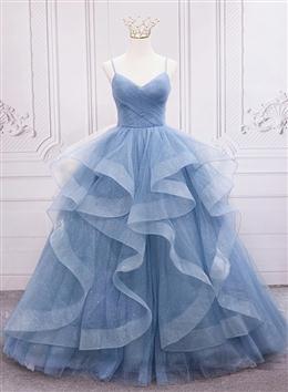 Picture of Blue Tulle Layers Long Party Dresses Formal Dresses, Pretty Sweet 16 Dress